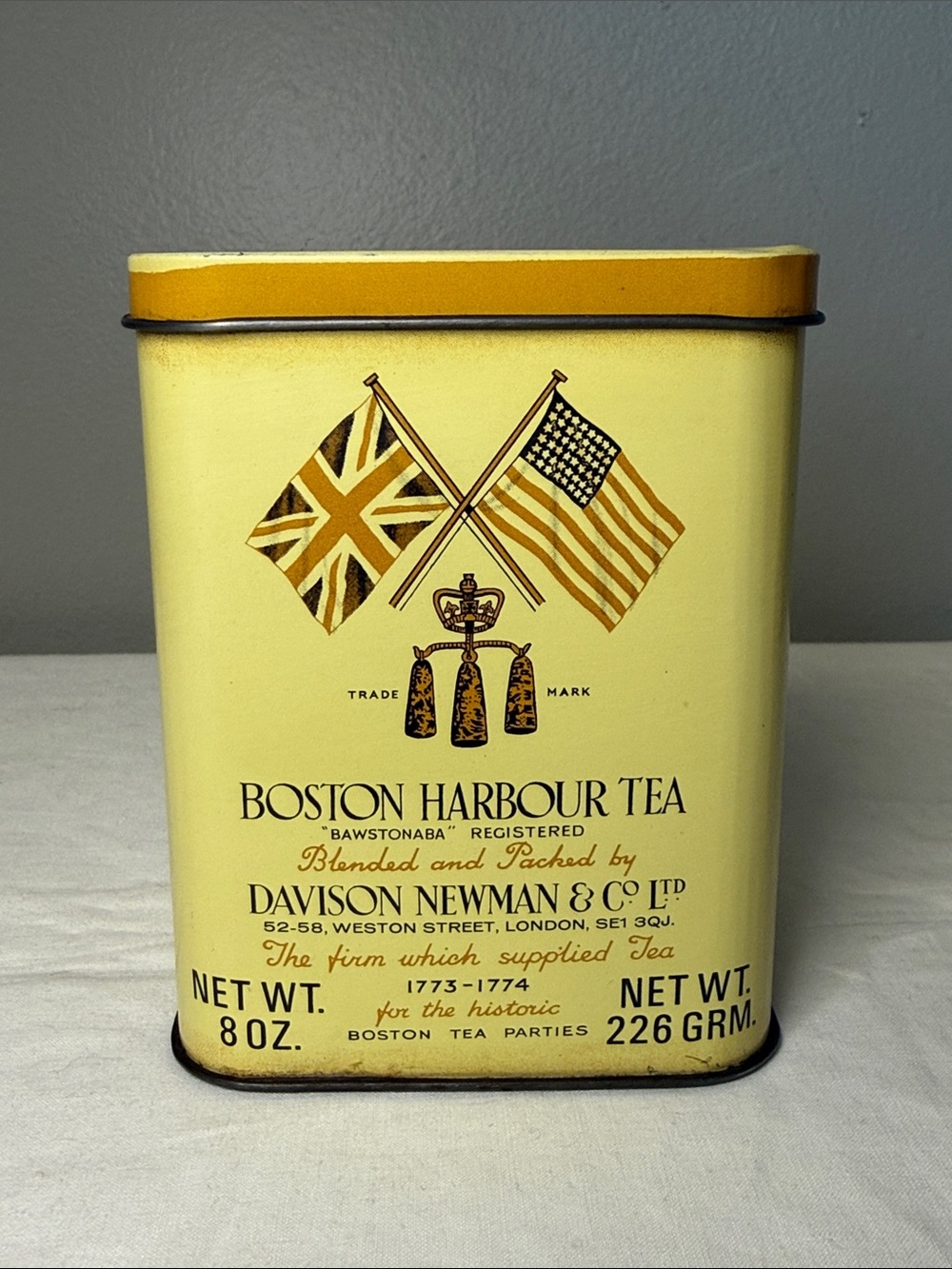 Vintage Boston Harbour Tea Tin Canister Latch Lid English Tea Advertising